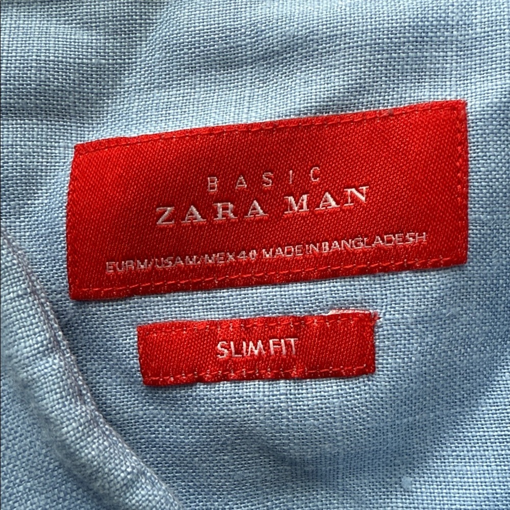 Zara Man Basic Linen Blue Slim Fit Shirt. - Picture 2 of 5